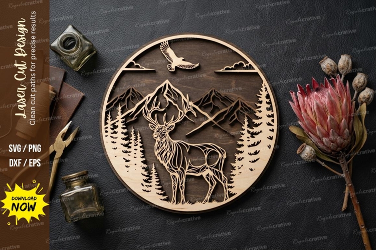 Deer Mountain Frame laser Cut svg Cutting file deer svg