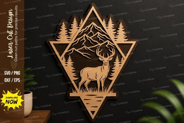 Deer Mountain Laser Cut Svg Design deer svg, mountain decor