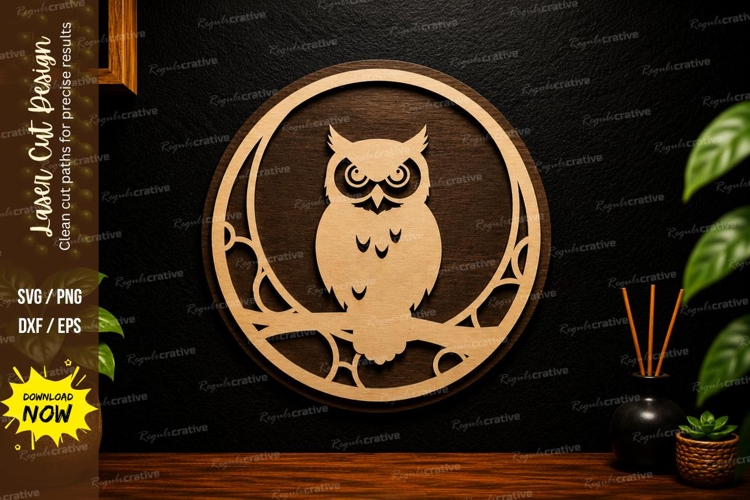 Owl Moon Ornament Laser Cut SVG Design owl moon svg, owl