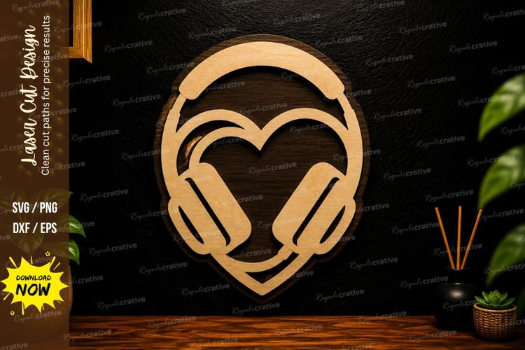 Music Headphone Heart Laser Cut SVG Design music headphone