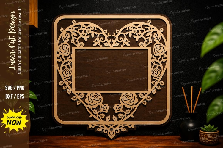Heart Frame Laser Cut SVG Floral Border Design heart frame