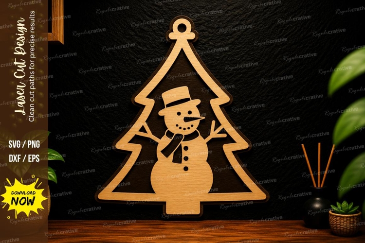 Christmas Tree Snowman Laser Cut SVG Design christmas tree