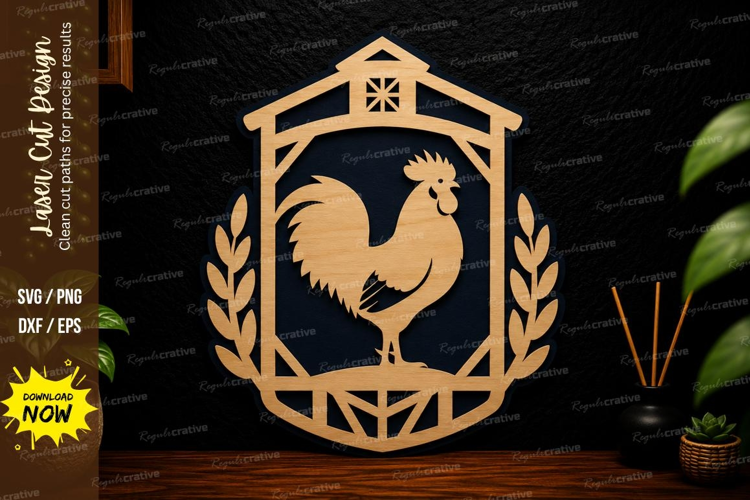 Farm Rooster Badge Laser Cut SVG Design rooster svg, farm