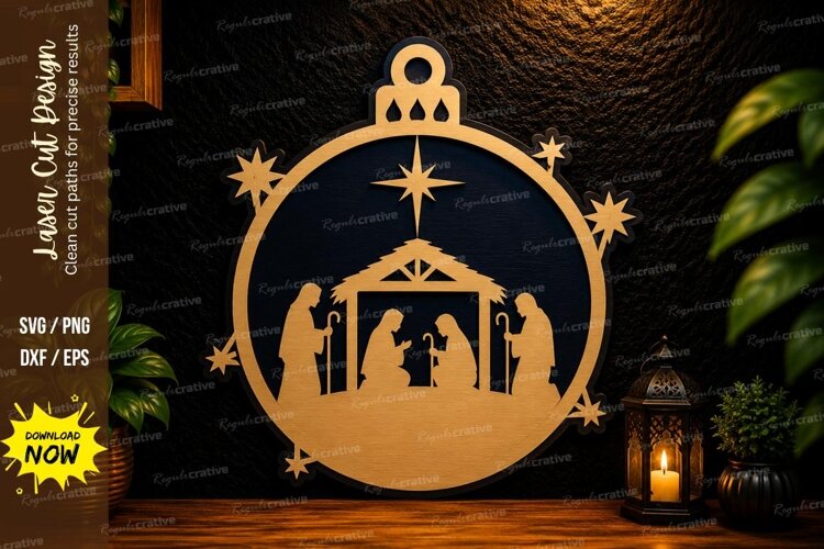 Nativity Ornament Laser Cut SVG Design nativity ornament svg example image 1