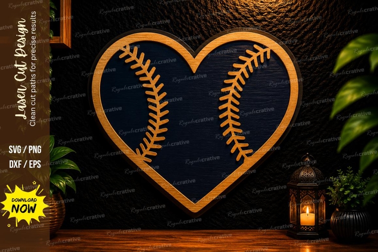 Baseball Heart Laser Cut SVG Design baseball heart svg