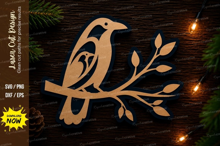 Bird Branch Laser Cut SVG Design bird branch svg, bird wall