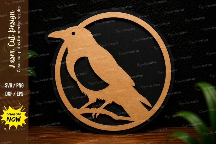 Crow Circle Laser Cut SVG Design crow svg, raven wall art