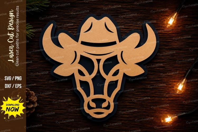Bull Head Laser Cut SVG Design bull head svg, cowboy bull