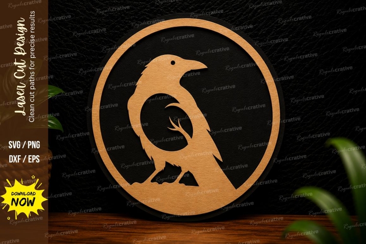 Crow Circle Laser Cut SVG Design crow svg, raven wall art
