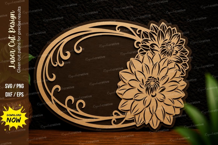 Floral Oval Frame Laser Cut SVG Design floral frame svg