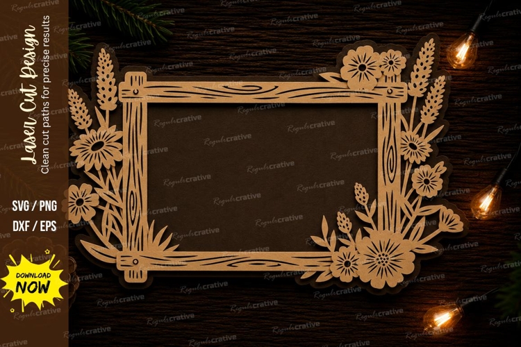 Floral Rectangle Frame Laser Cut SVG Design floral frame svg