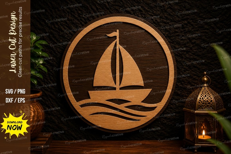 Sailboat Circle Laser Cut SVG Design sailboat svg, sailboat