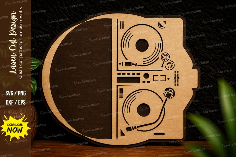 DJ Turntable Laser Cut SVG Design dj turntable svg, musi