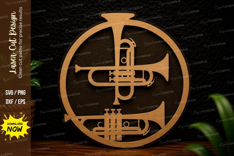 Trumpet Circle Laser Cut SVG Design trumpet svg, brass