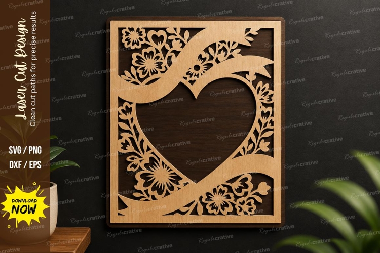 Floral Heart Frame Laser Cut SVG Design heart floral svg,