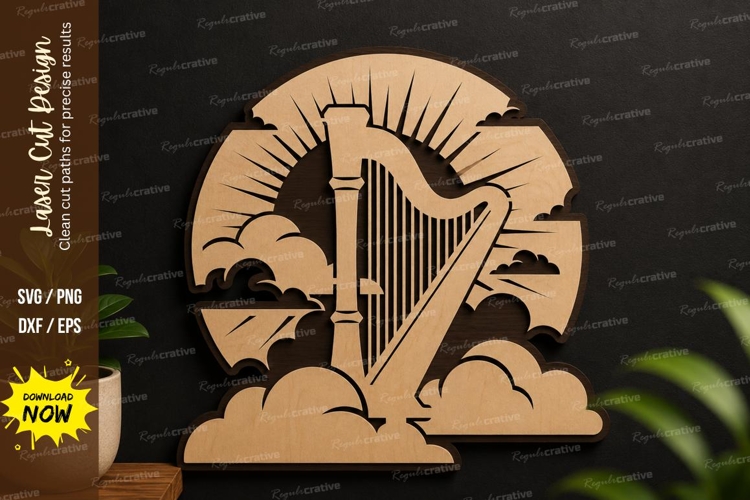 Fantasy Harp Landscape Laser Cut SVG Design fantasy harp svg