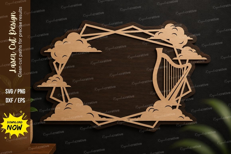 Harp Cloud Frame Laser Cut SVG Design harp frame svg, cloud