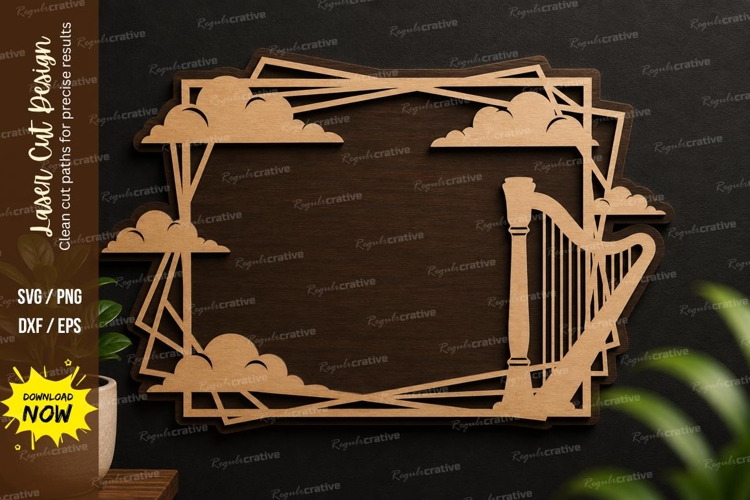 Fantasy Harp Frame Laser Cut SVG Design fantasy harp svg