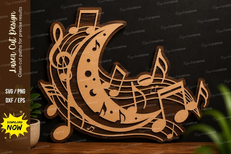 Moon Music Notes Laser Cut SVG Design moon music svg