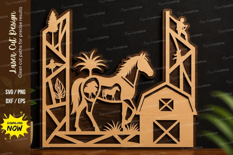 Farm Horse Barn Laser Cut SVG Design farm horse svg, horse