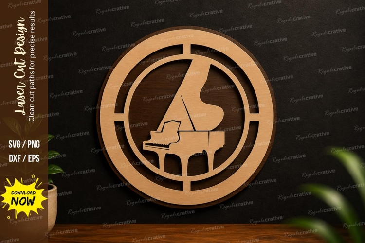 Grand Piano Circle Laser Cut SVG Design grand piano svg, pia