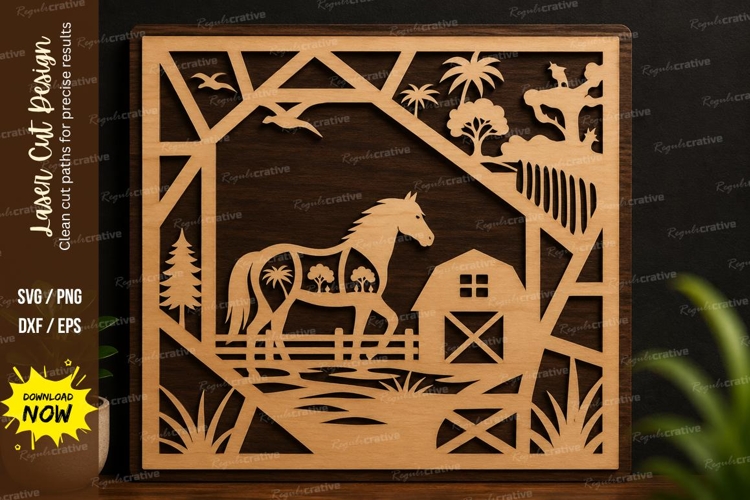 Farm Landscape Frame Laser Cut SVG Design farm landscape svg