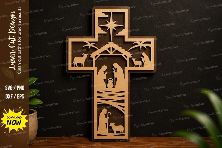 Christian Cross Nativity Laser Cut SVG Design christian cros