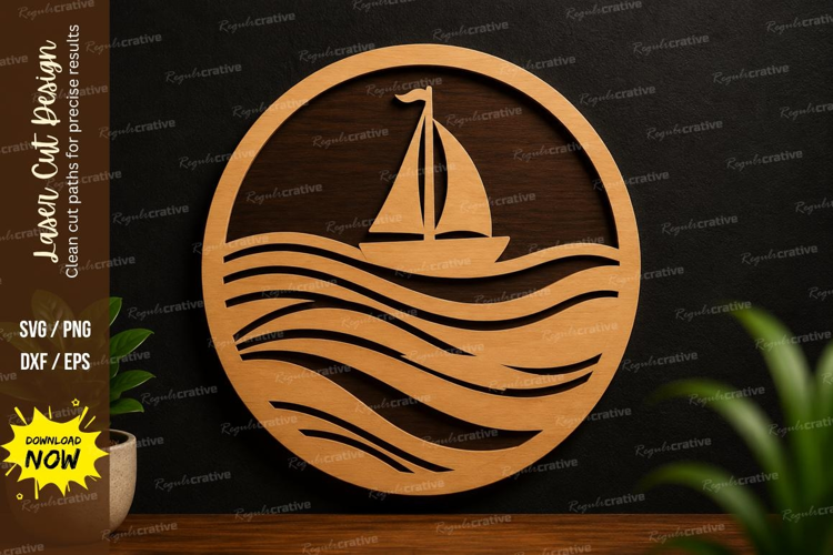 Sailboat Ocean Waves Laser Cut SVG Design sailboat svg