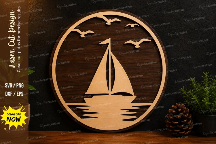 Sailboat Ocean Scene Laser Cut SVG Design sailboat svg