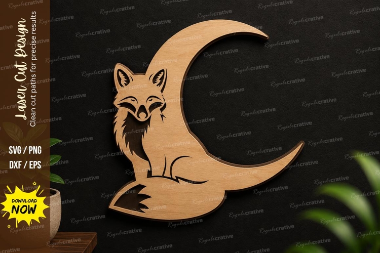 Fox Moon Laser Cut SVG Design fox moon svg, crescent moon