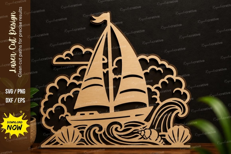 Sailing Boat Ocean Waves Laser Cut SVG Design sailing boat