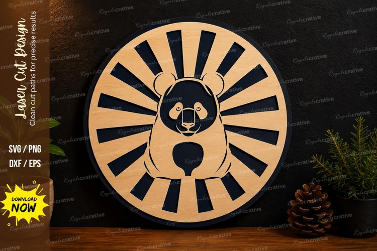 Panda Sunburst Laser Cut SVG Design panda svg,panda ornament