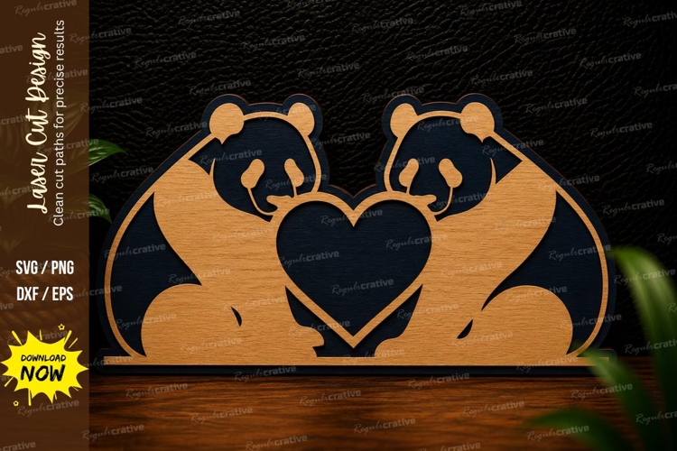 Panda Heart Love Laser Cut SVG Design panda heart svg, love