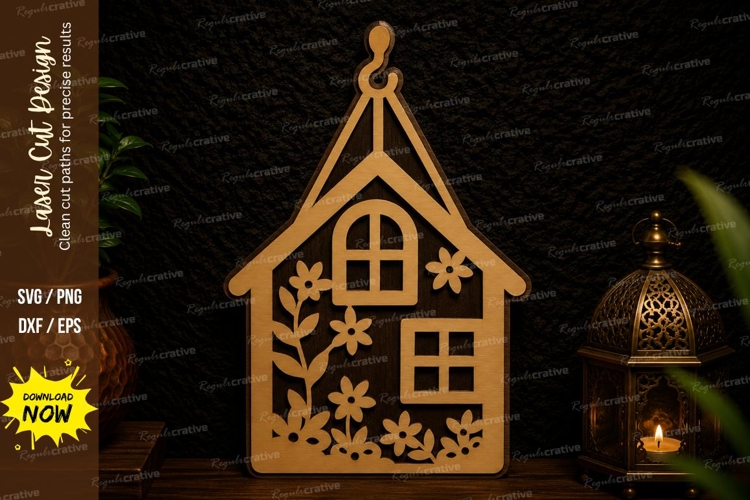 Floral House Ornament Laser Cut SVG Design house ornament