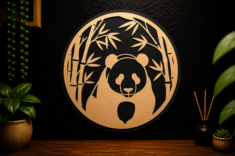 Panda Bamboo Circle Laser Cut SVG Design panda svg, bamboo