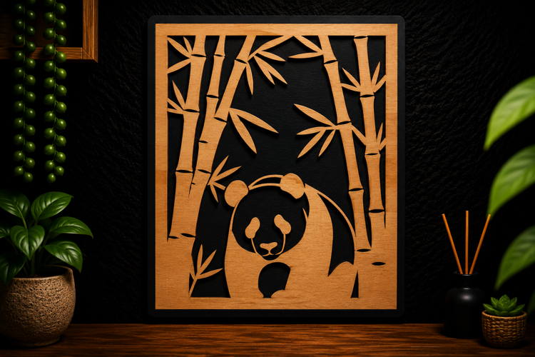 Panda Bamboo Frame Laser Cut SVG Design panda frame svg