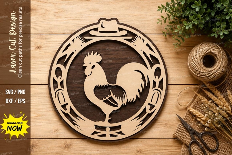 Rooster Farmhouse Circle Laser Cut SVG Design rooster svg