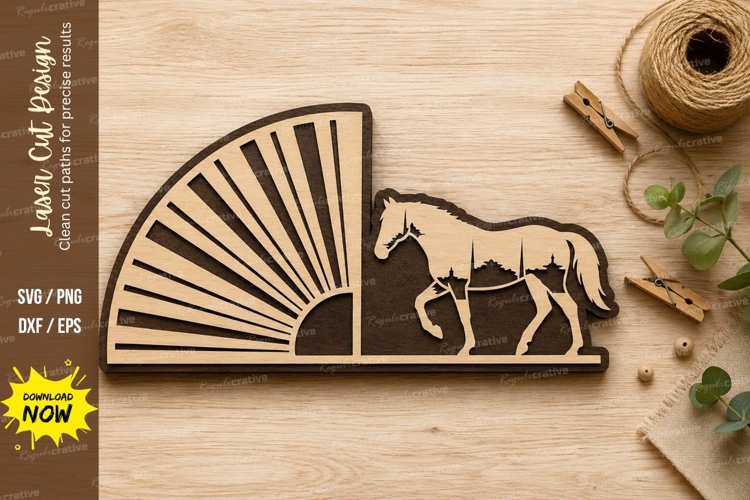 Horse Sunset Landscape Laser Cut SVG Design horse svg, horse
