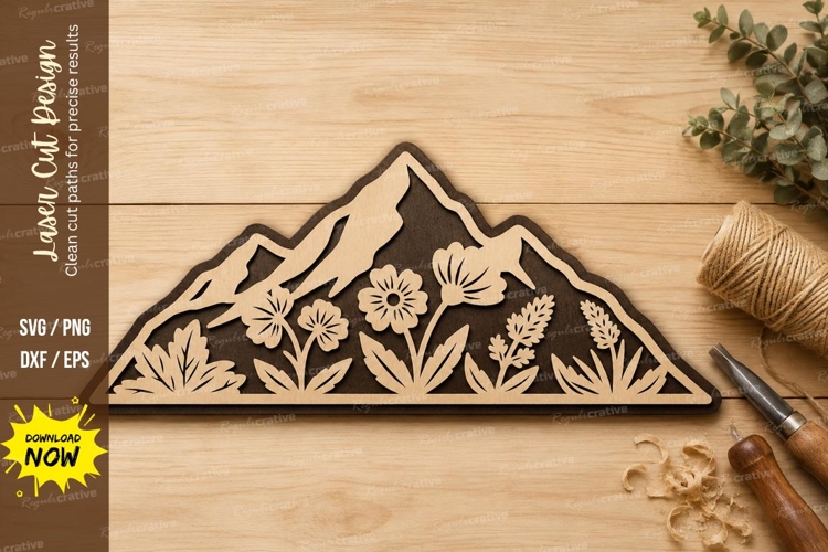 Mountain Floral Landscape Laser Cut SVG Design mountain svg