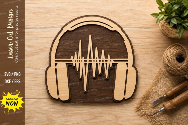 Headphone Sound Wave Laser Cut SVG Design headphone svg