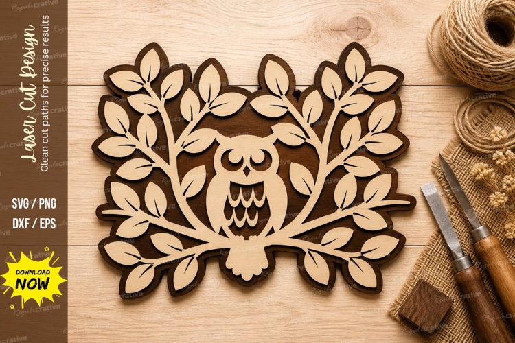 Owl Leaf Frame Laser Cut SVG Design owl svg, owl frame svg