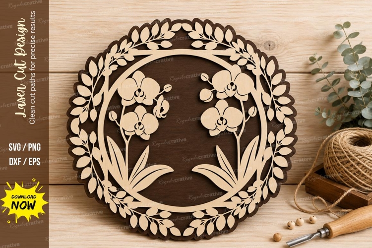 Floral Wreath Ornament Laser Cut SVG Design floral wreath