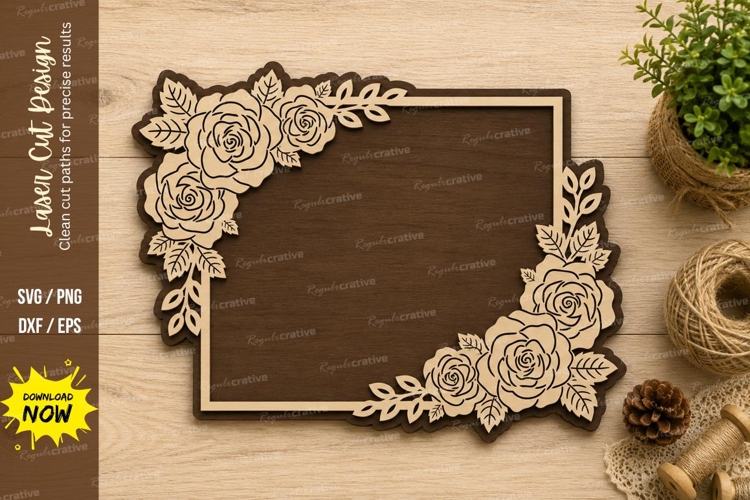 Rose Floral Frame Laser Cut SVG Design rose frame svg