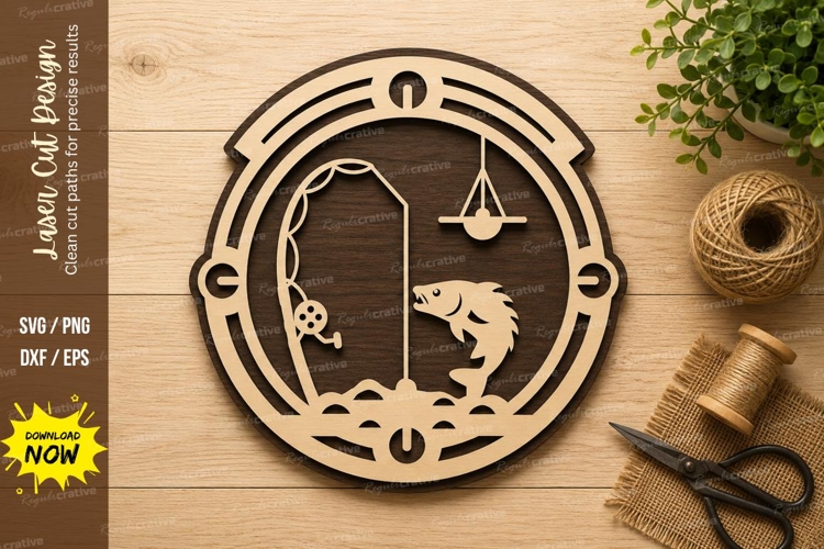 Fishing Rod Circle Laser Cut SVG Design fishing rod svg