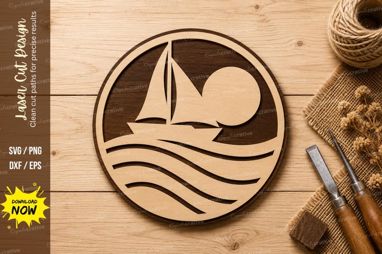 Sailboat Sunset Circle Laser Cut SVG Design sailboat svg