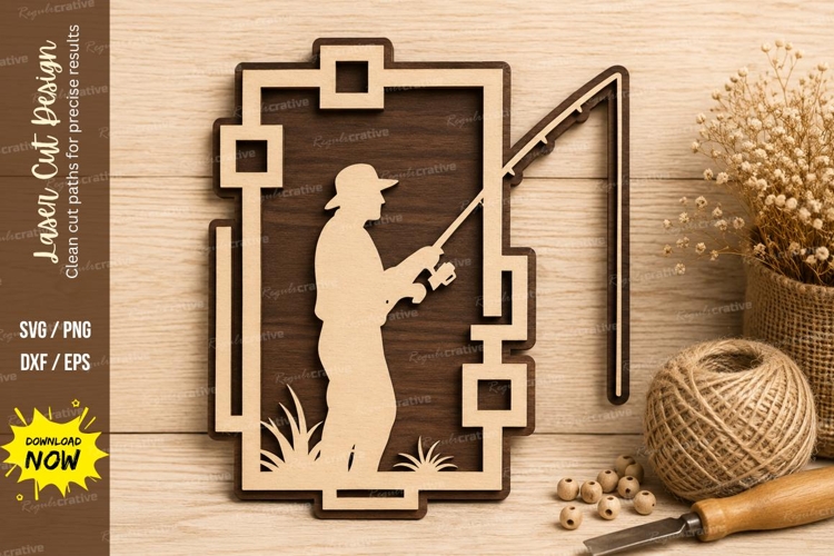 Fishing Angler Frame Laser Cut SVG Design fishing svg, angle