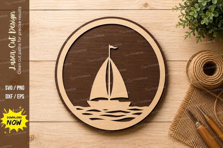 Sailboat Ocean Circle Laser Cut SVG Design sailboat svg