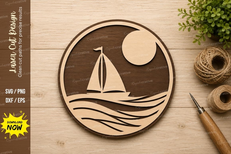Moonlight Sailboat Laser Cut SVG Design moon sailboat svg