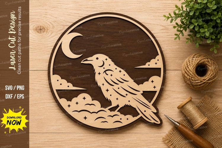 Moon Raven Scene Laser Cut SVG Design raven svg, moon raven
