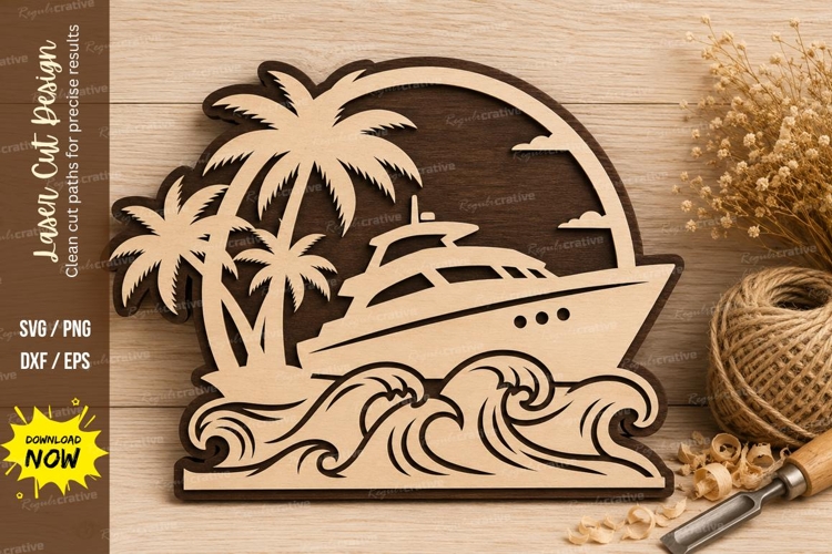 Tropical Yacht Ocean Laser Cut SVG Design yacht svg,tropical